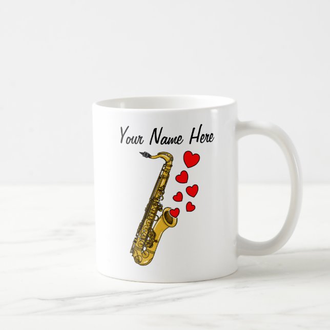 Taza De Café Personalizado saxofonista de música de los corazon (Derecha)