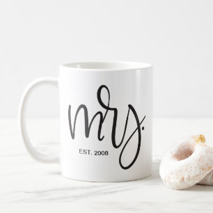 Taza De Café Personalizado Script, "Mrs." ESTABLECIDO