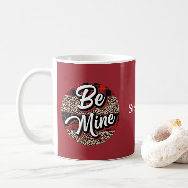 Taza De Café Personalizado Sé Mi Valentino Búfalo Plaid Leopard (Con donut)