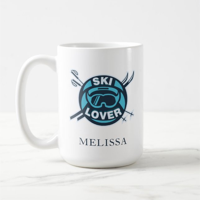 Taza De Café Personalizado Ski Lover Snow Sports Name (Izquierda)