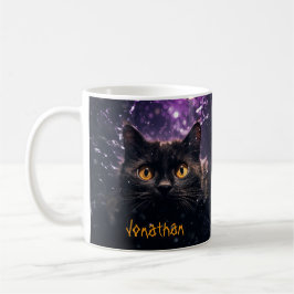 Taza De Café Personalizado Sombrío Gato Negro Horror Purple Hal