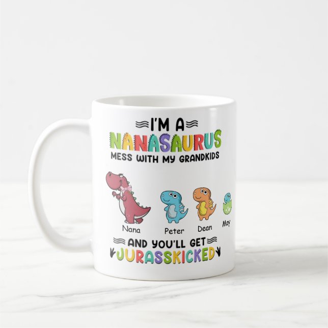Taza De Café Personalizado Soy un nanasaurio de hasta 3 niños (Izquierda)