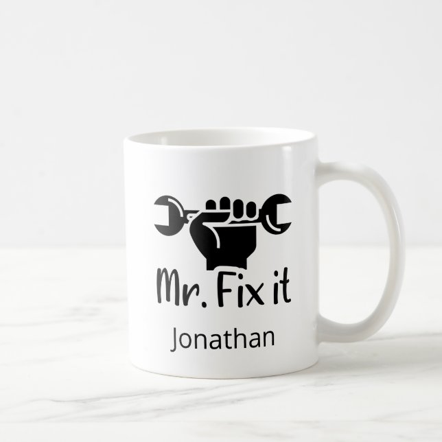 Taza De Café Personalizado Sr. Fix It Wrench Hand (Derecha)