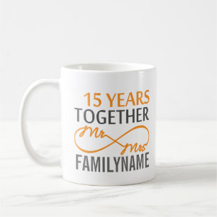 Taza De Café Personalizado Sr. y Sra. 15º Aniversario
