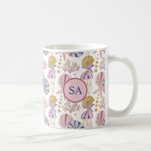Taza De Café Personalizado Starfish Seashell Azul morado rosa N
