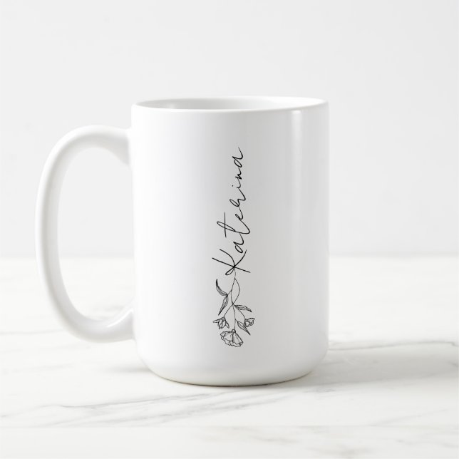 Taza De Café Personalizado Su Nombre Floral (Izquierda)