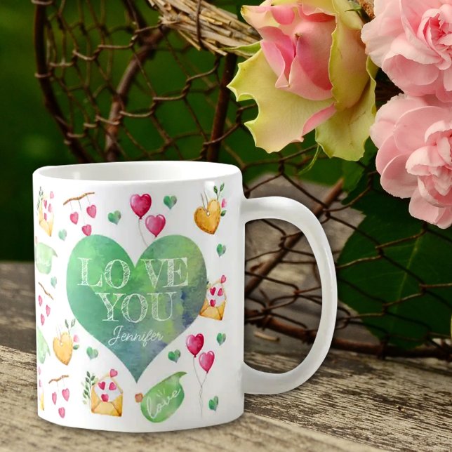 Taza De Café Personalizado Te Ama, Día de San Valentín acuarela (Subido por el creador)