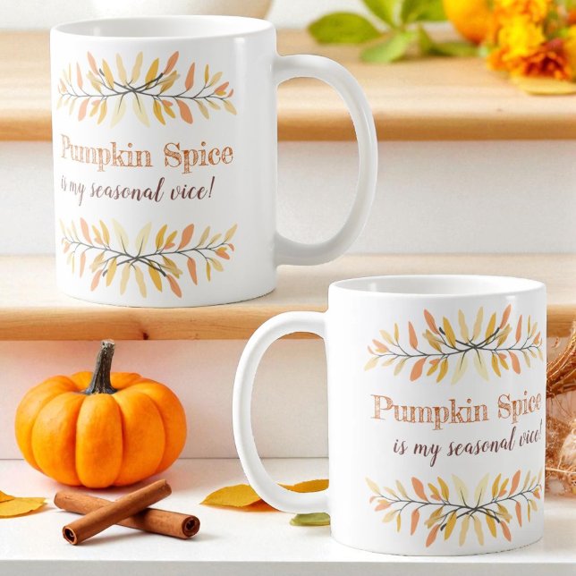 Taza De Café Personalizado Temporal de Especias de Calabaza de  (Design view on both sides of ceramic mug handle)