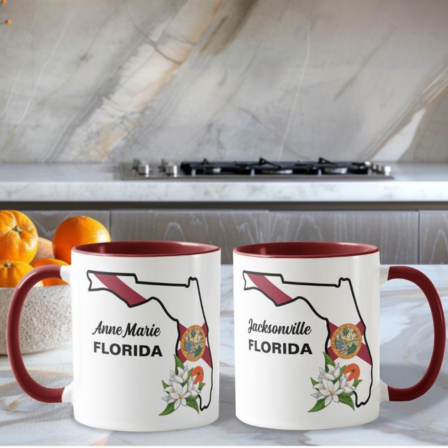 Taza De Café Personalizado Texto Bandera de Florida y Flor Nara (Subido por el creador)