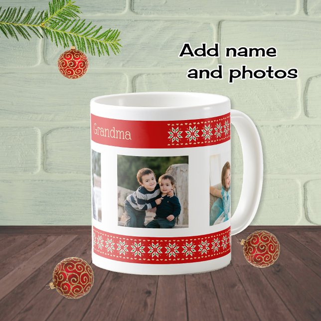 Taza De Café Personalizado texto cuatro navidades de fotos patr (Subido por el creador)