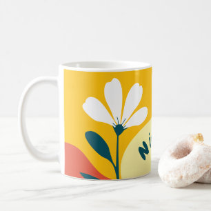 Taza De Café Personalizado Texto Floral Boho Mustard Terracotta