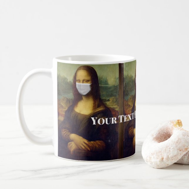 Taza De Café Personalizado Texto Mona Lisa Pintura con Máscara (Con donut)