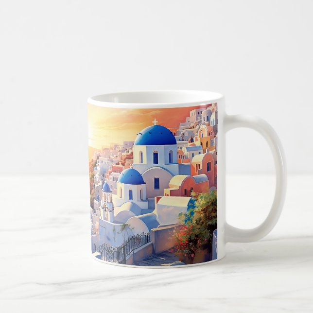 Taza De Café Personalizado Texto Santorini Grecia Atardecer (Derecha)