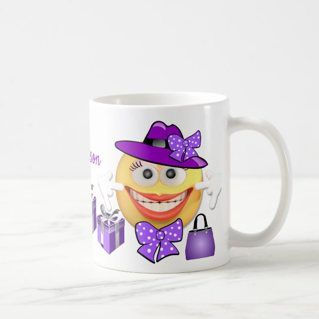 Taza De Café Personalizado Texto Sonriente Emoji de compras (Derecha)