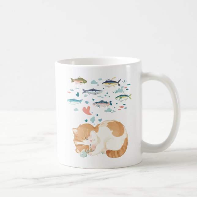 Taza De Café [Personalizado] Un día de gato - Sueños de peces (Derecha)