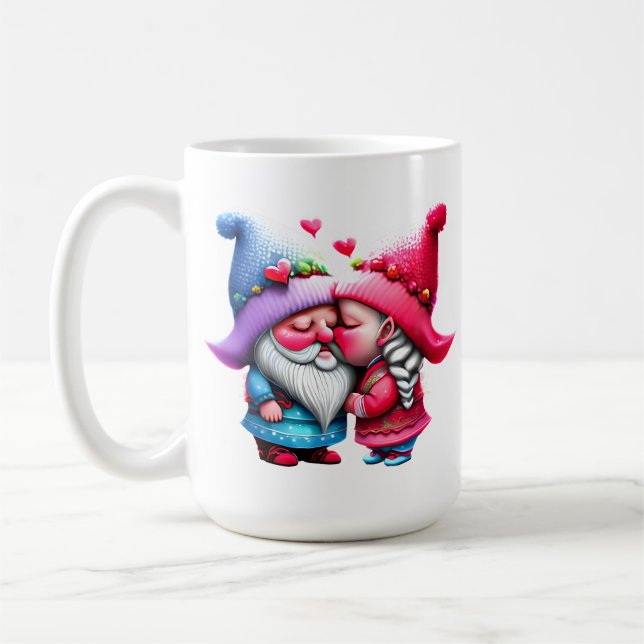 Taza De Café Personalizado Valentine Gnome Besada Pareja novio (Izquierda)