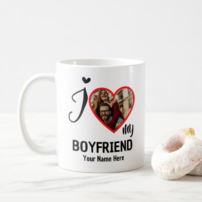 Taza De Café Personalizado Valentines Heart Photo I Love My Boy (Con donut)