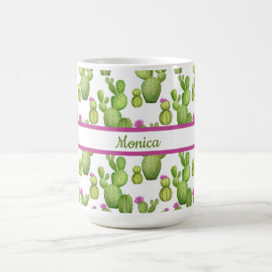 Taza De Café Personalizado, verde y púrpura, con estampado Cact