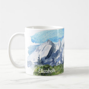 Taza De Café Personalizado Watercolor Mountain 
