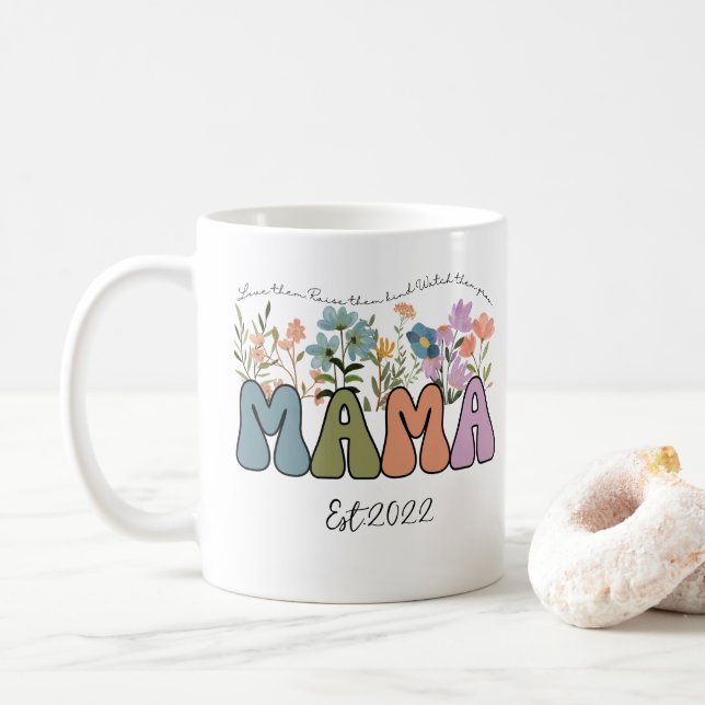 Taza De Café Personalizado Wildflower Mama est (Con donut)