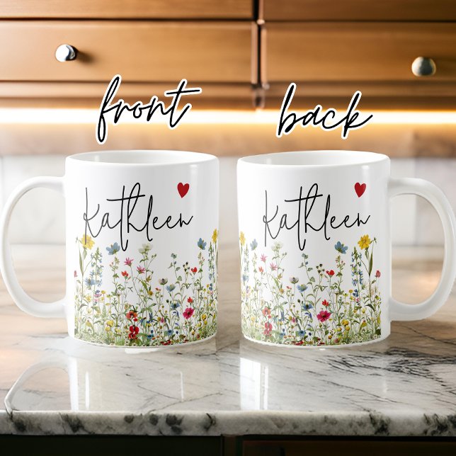 Taza De Café Personalizado Wildflowers Mug, Birthday & Bridal G (custom floral mug, mothers day gift mug, graduation gift for her, baby shower gift, bridesmaid gift)