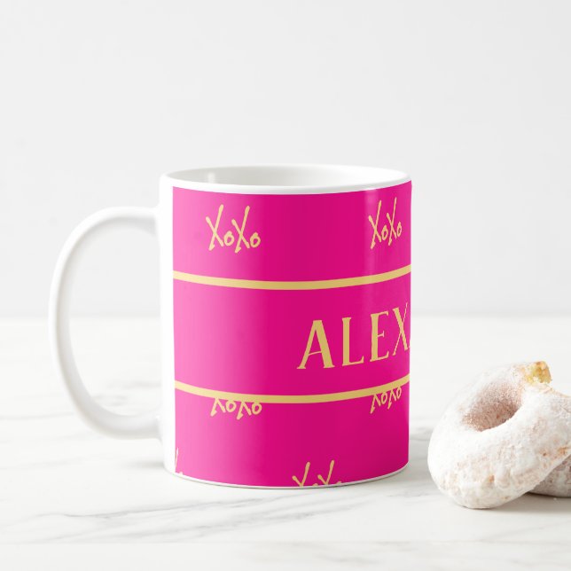 Taza De Café Personalizado XOXO Hot Pink (Con donut)