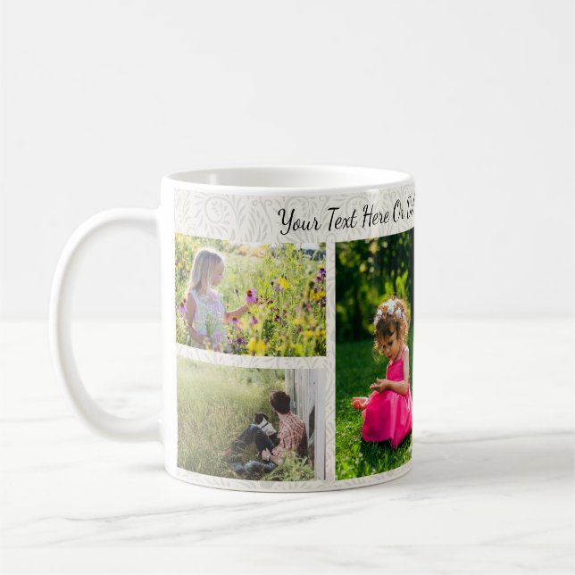 Taza De Café Personalizados/Texto Elegante Floral Gris Minimali (Izquierda)