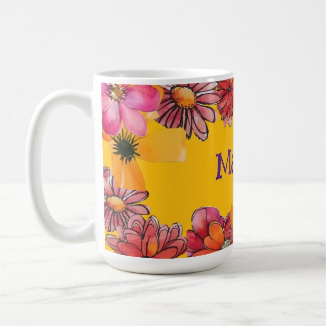 Taza De Café Personalizar. Alegre poder de flores de los años 7 (Izquierda)