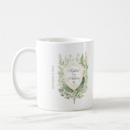 Taza De Café Personalizar Boda Rústico Escudo de la vegetación