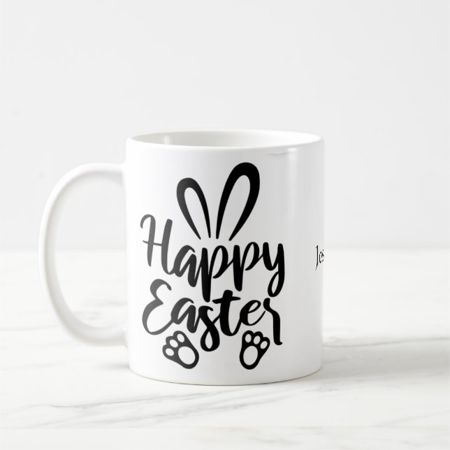Taza De Café Personalizar conejito de Pascua foto negro y blanc (Izquierda)
