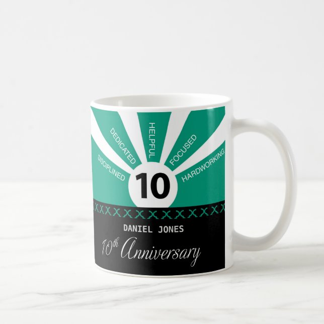 Taza De Café Personalizar, décimo aniversario de empleado (Derecha)