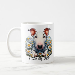 Taza De Café Personalizar el bull terrier en los daisies