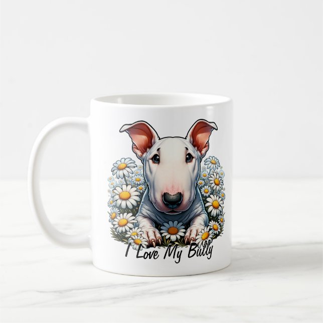 Taza De Café Personalizar el bull terrier en los daisies (Izquierda)