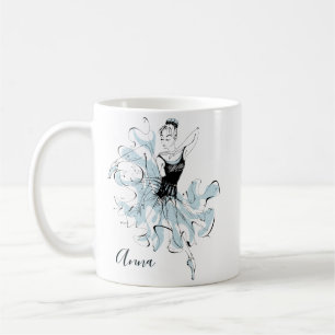 Taza De Café Personalizar el esbozo de Ballerina en azul
