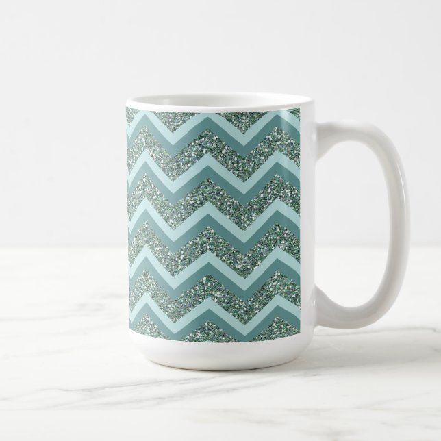 Taza De Café Personalizar este Verde azulado Purpurina ZigZag (Derecha)