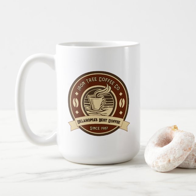 Taza De Café Personalizar Fachada Rústica de Cafetería Genérica (Con donut)