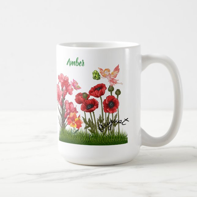 Taza De Café Personalizar las flores de nacimiento de agosto y  (Derecha)