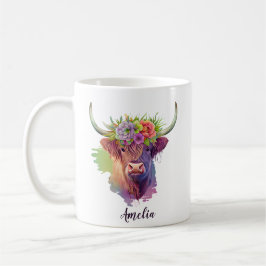 Taza De Café Personalizar las flores de vaca de Highland Crown 