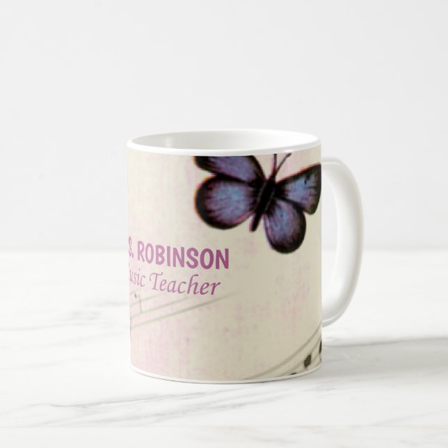 Taza De Café Personalizar, mariposas musicales gracias profesor (Anverso derecho)