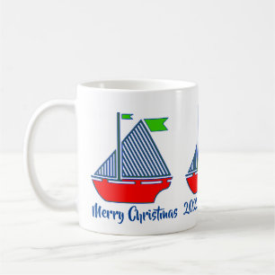 Taza De Café Personalizar Merry Christmas Sailboat Coffee Mug