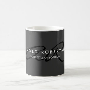 Taza De Café Personalizar Monograma Liso Gris Negro Agregar Nom