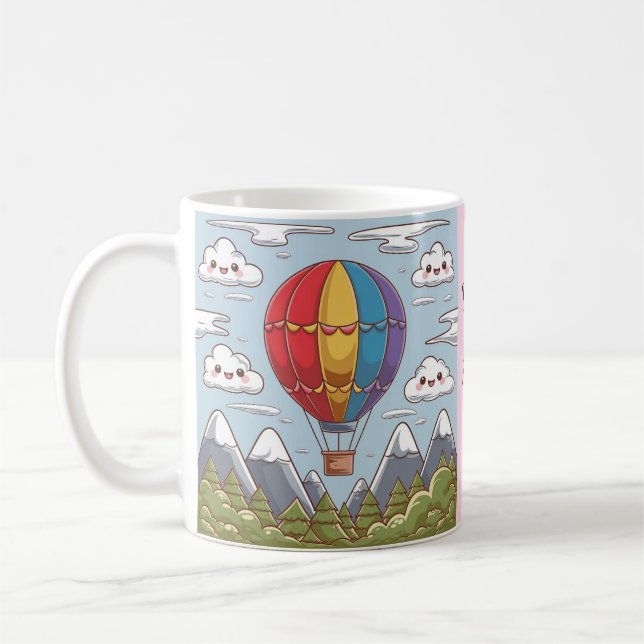 Taza De Café Personalizar palabras de nombre Feliz globo de air (Izquierda)