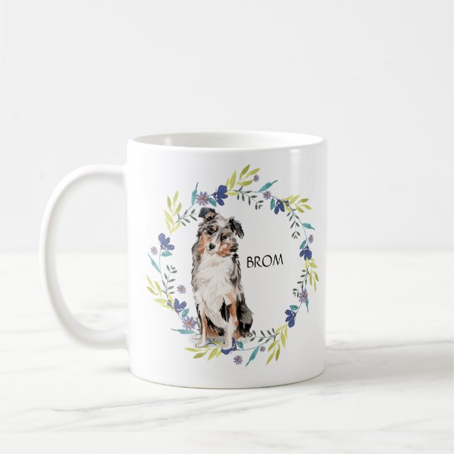 Taza De Café Personalizar Pastor Australiano de Acuarela (Izquierda)