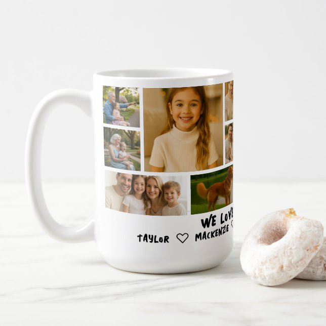 Taza De Café Personalized 14 Photo Template Collage and Text  (Con donut)