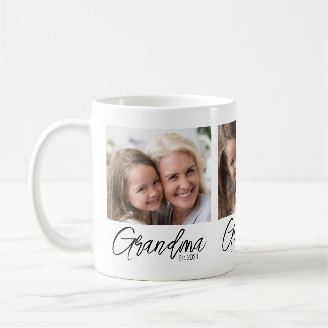Taza De Café Personalized 3 Photo Grandma Established Year (Izquierda)