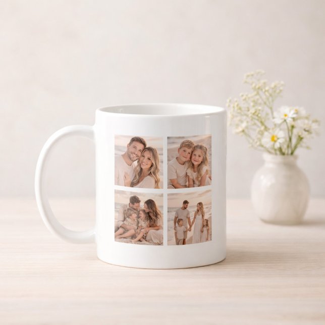 Taza De Café Personalized 4 Photo Name and Date Memory (Subido por el creador)
