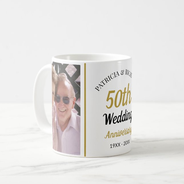 Taza De Café Personalized 50th Gold Anniversary 2 Photo Collage (Anverso izquierdo)
