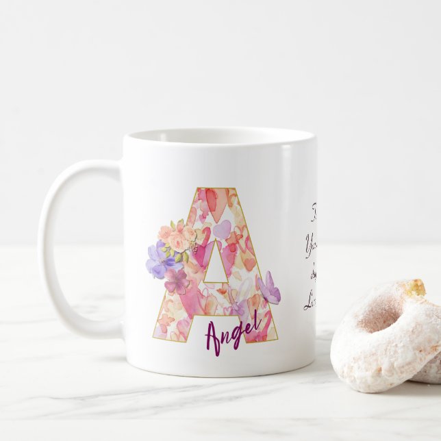 Taza De Café Personalized Angel Initial A with Heart Pattern (Con donut)