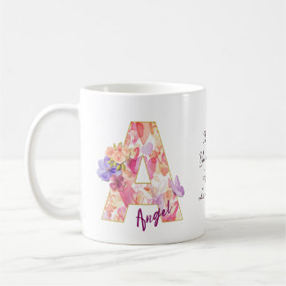 Taza De Café Personalized Angel Initial A with Heart Pattern