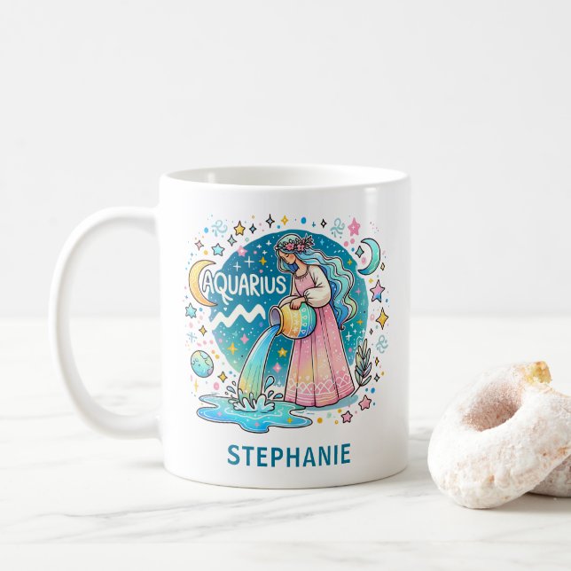 Taza De Café Personalized Aquarius Zodiac Water Bearer  (Con donut)